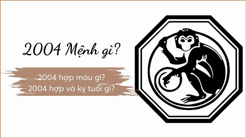 Hình ảnh tổng hợp các yếu tố phong thủy cho tuổi Giáp Thân 2004 (hướng la bàn, con số may mắn, biểu tượng Tam Hợp Thân Tý Thìn)